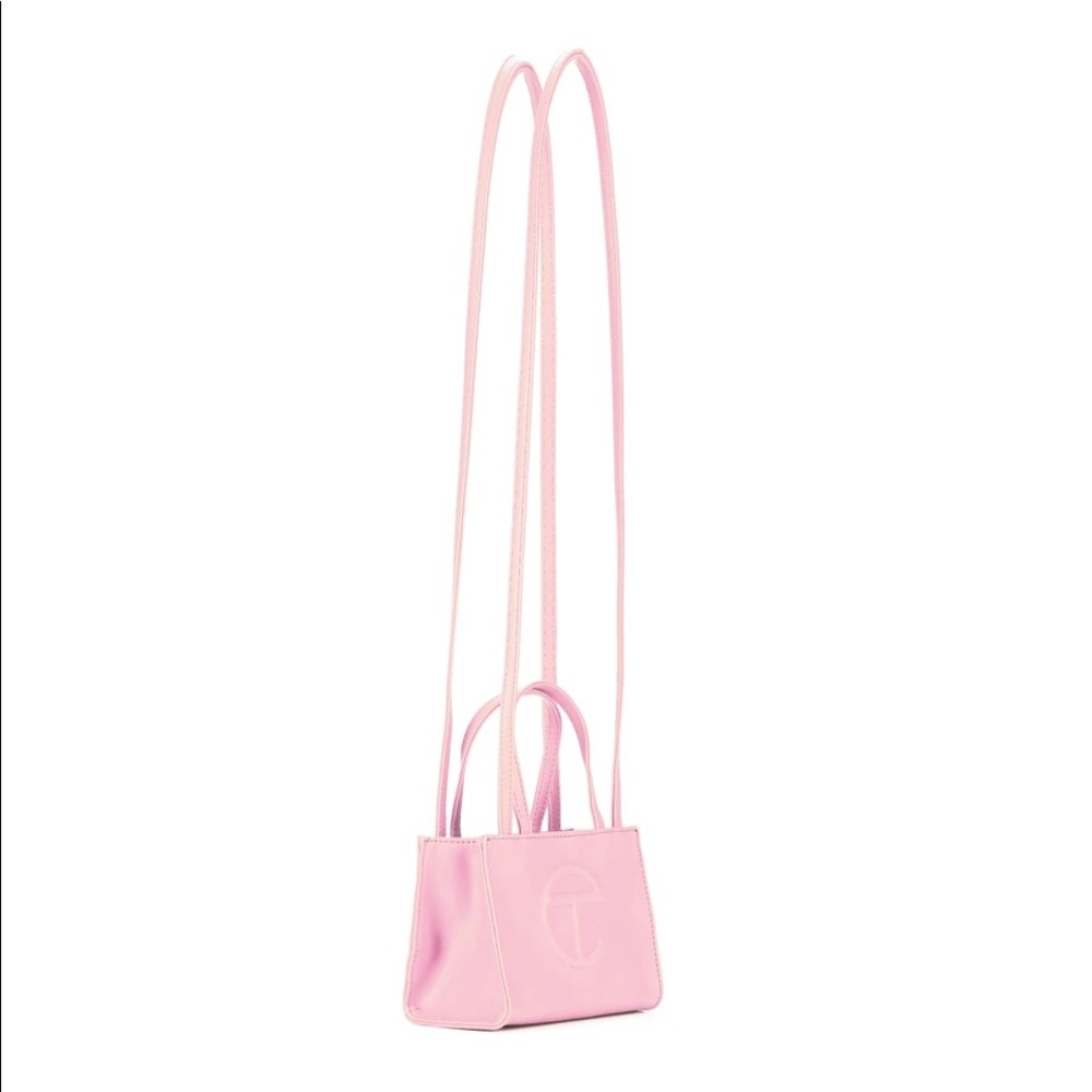 Small bubblegum pink telfar vegan leather bag